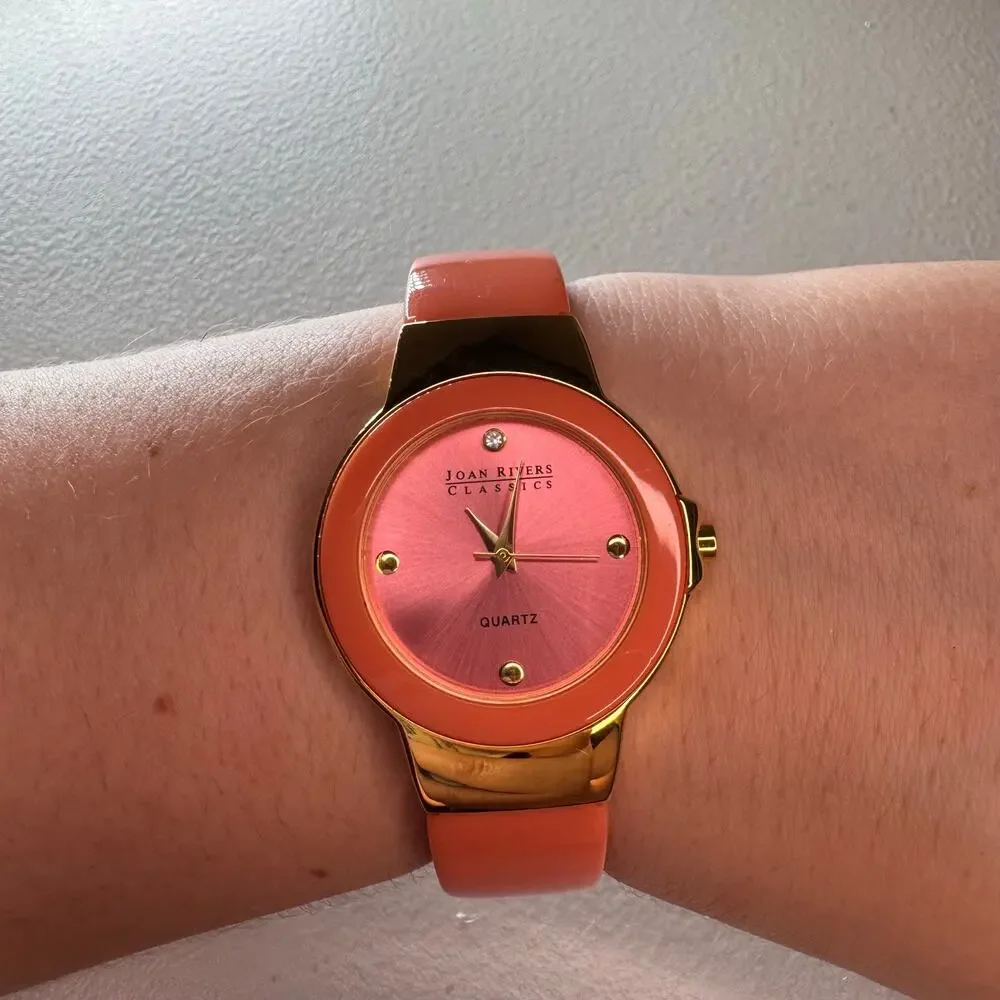 joan rivers classics j14120 coral orange cuff watch quartz original box